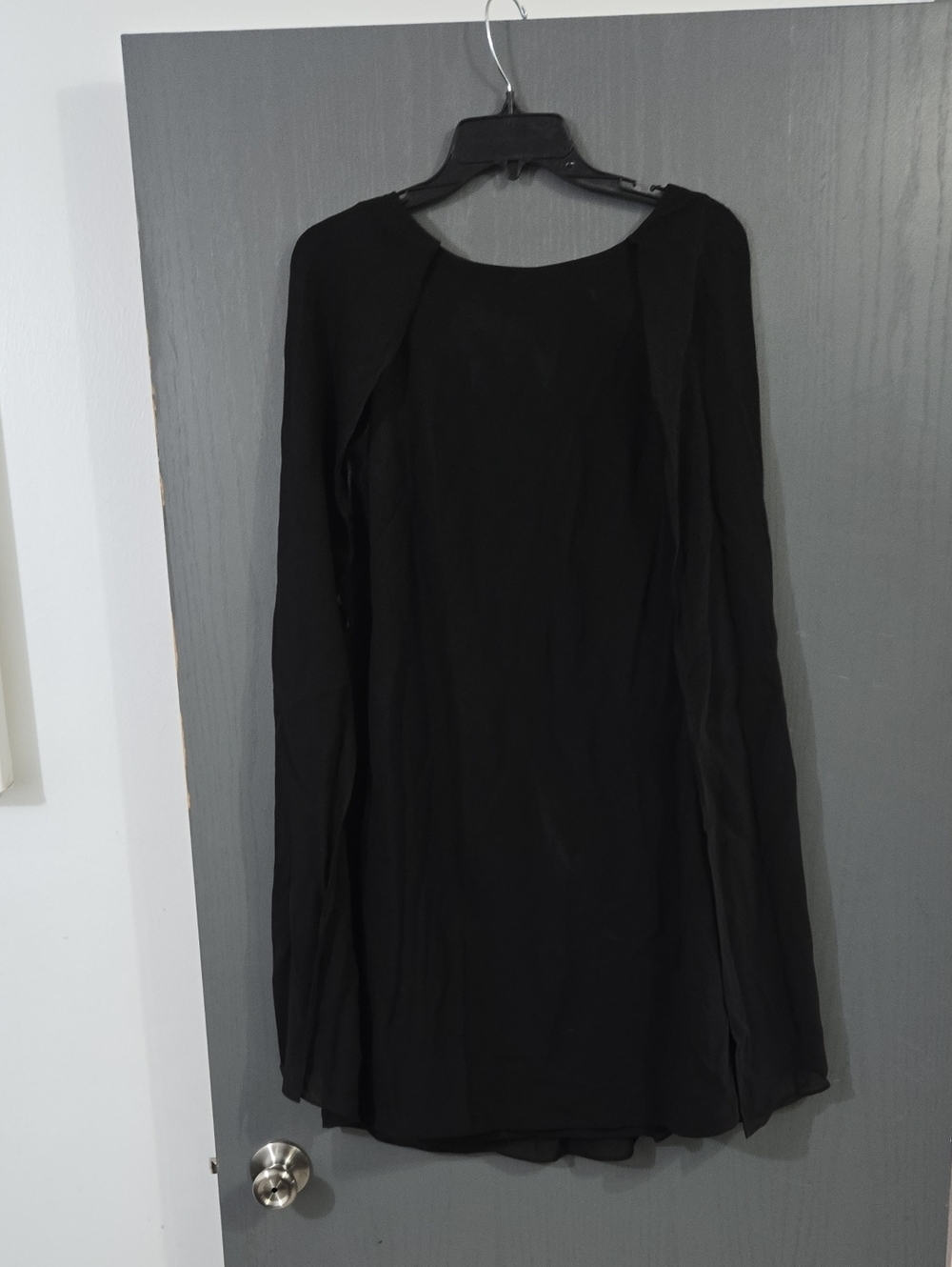 Black Caped Women's Dress - Classic Minimalist Style